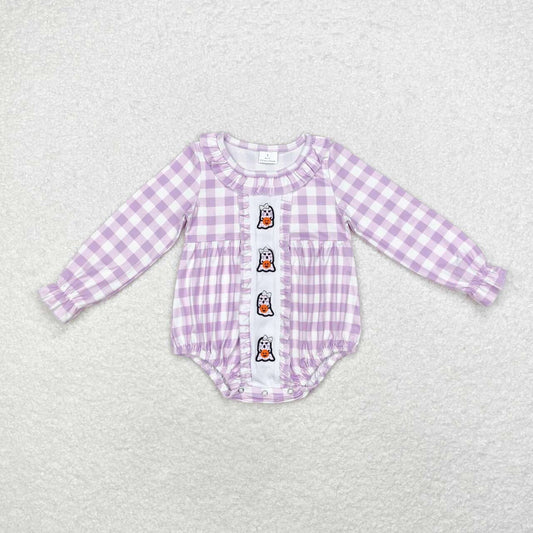 LR1299 Pumpkin Purple Plaid Long Sleeve Bodysuit