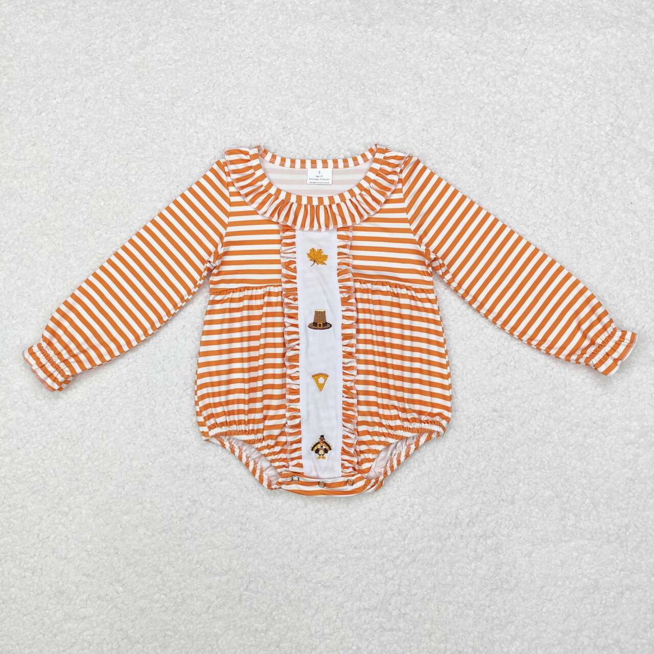 LR1300 Leaf Hat Cake Turkey Orange Stripe Lace Long Sleeve Bodysuit