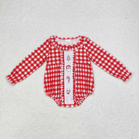 LR1302 Christmas tree old man cane deer red plaid lace long-sleeved jumpsuit
