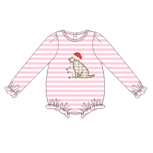 presale LR1306 Christmas hat puppy light striped pink and white long-sleeved jumpsuit