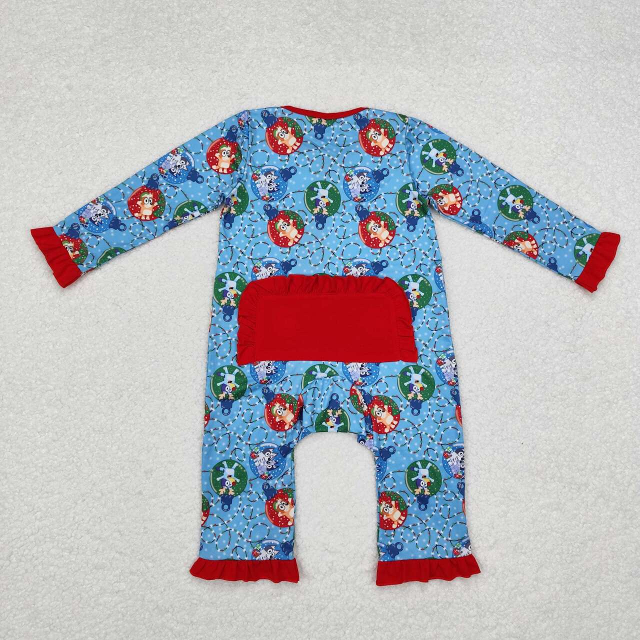 LR1314 Christmas Lights Lace Red and Blue Zipper Long Sleeve Bodysuit