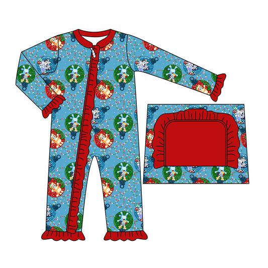 presale LR1314 Christmas Lights Lace Red and Blue Zipper Long Sleeve Bodysuit