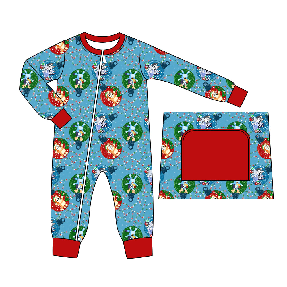 presale LR1315 Christmas Lights Red and Blue Zipper Long Sleeve Bodysuit
