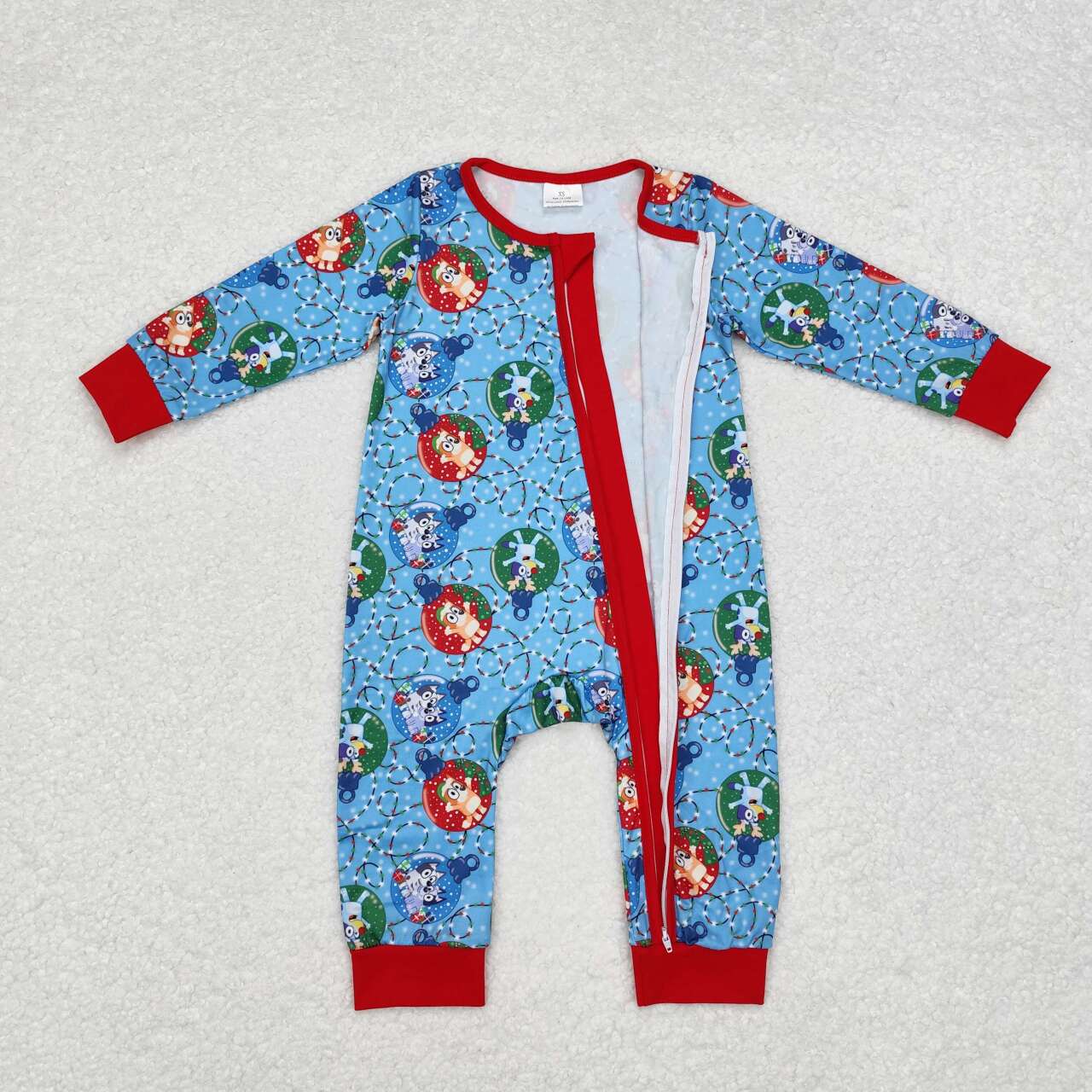 LR1315 Christmas Lights Red and Blue Zipper Long Sleeve Bodysuit