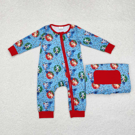 LR1315 Christmas Lights Red and Blue Zipper Long Sleeve Bodysuit