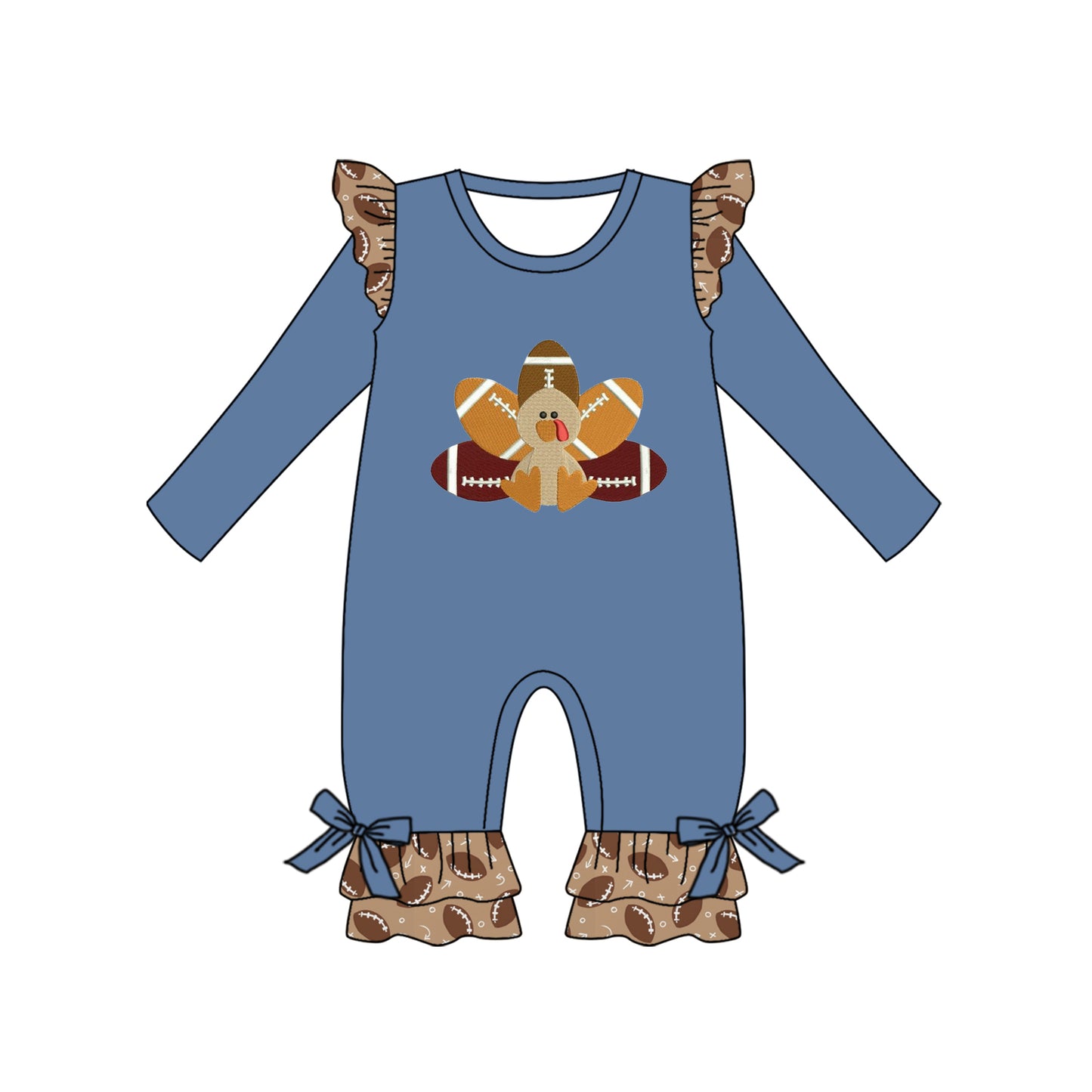 presale LR1328 Rugby Turkey Brown Lace Blue Long Sleeve Bodysuit