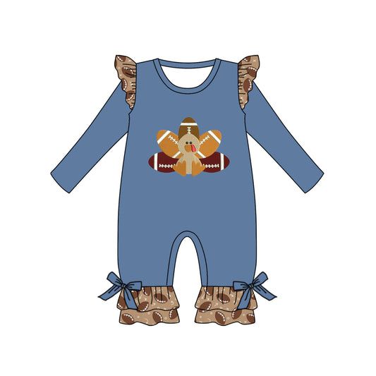 presale LR1328 Rugby Turkey Brown Lace Blue Long Sleeve Bodysuit