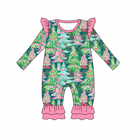 presale LR1329 Christmas Tree Pink Lace Green Long Sleeve Bodysuit