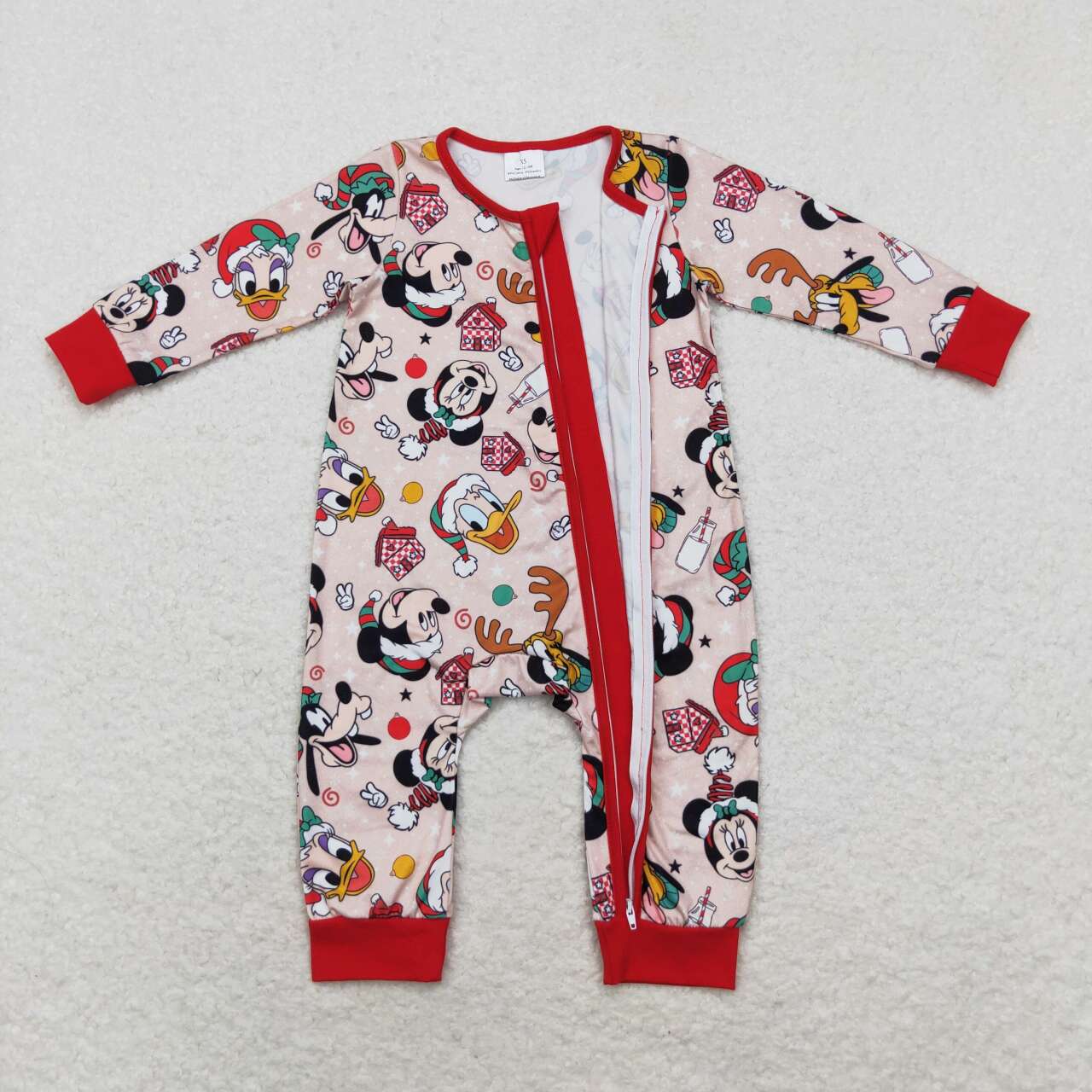 LR1335 Christmas Red Zipper Long Sleeve Bodysuit