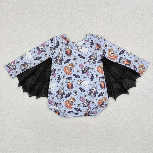 LR1341 Bat Flower Spider Web Tulle Long Sleeve Bodysuit