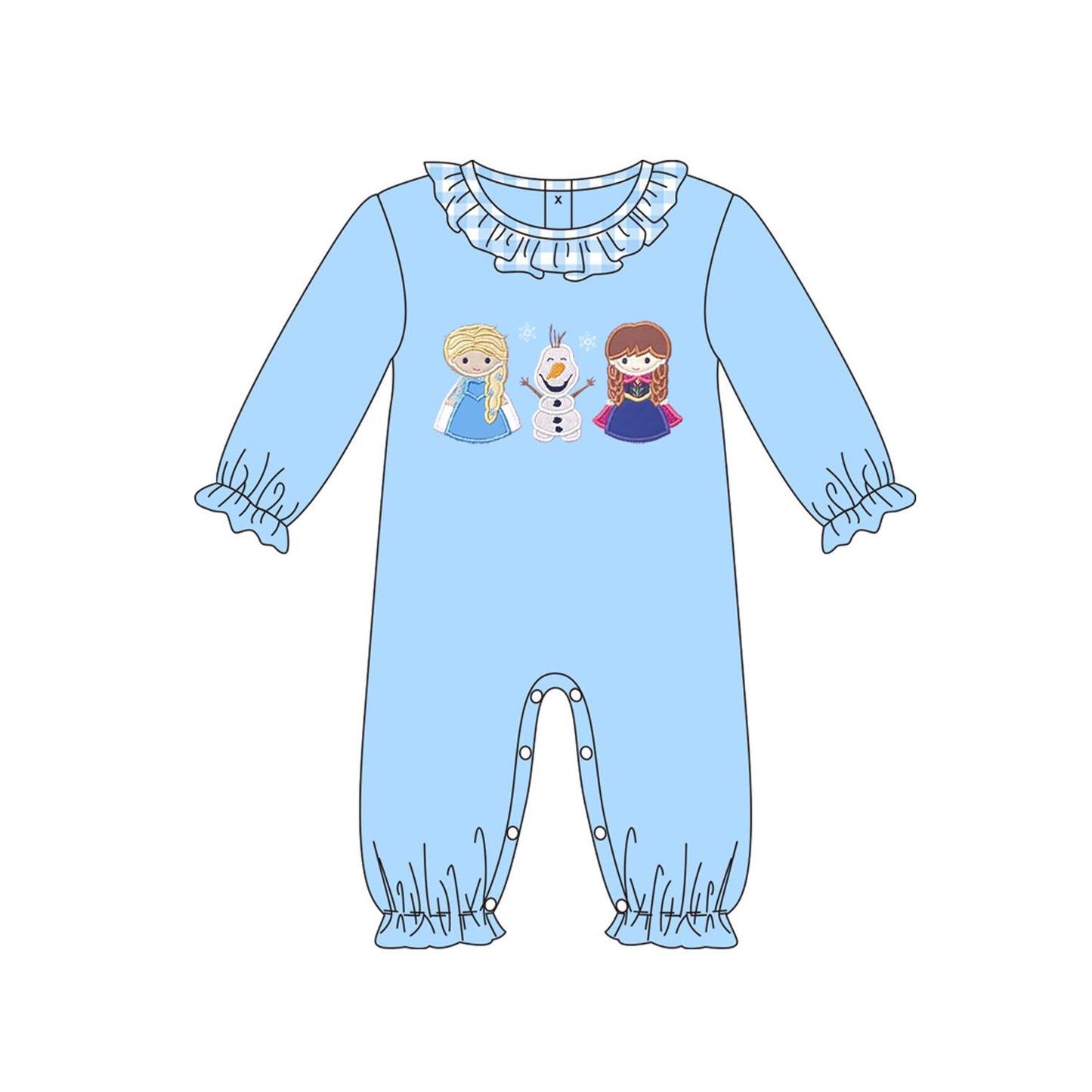 presale LR1342 Snow Princess Plaid Lace Blue Long Sleeve Bodysuit