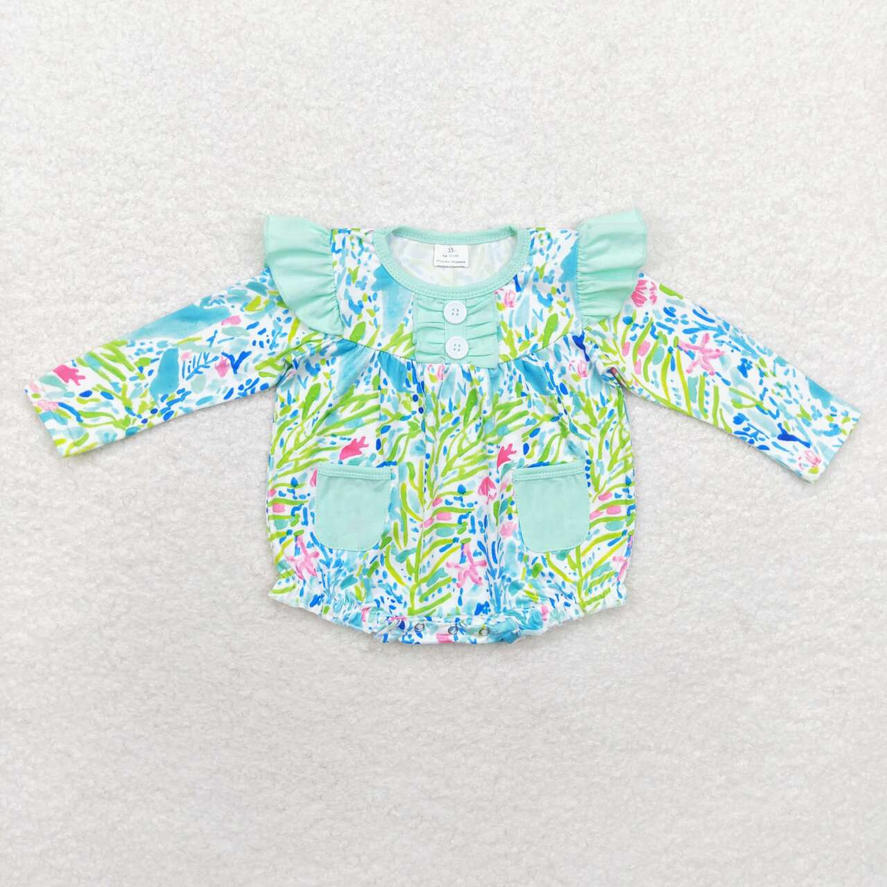 LR1353 Seagrass Teal Pocket Lace Long Sleeve Bodysuit