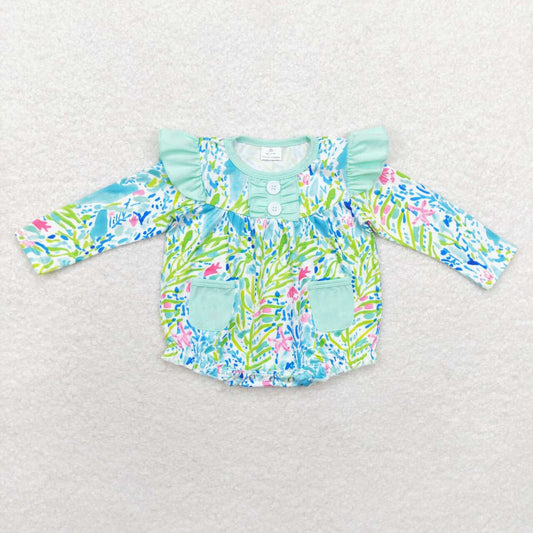 LR1353 Seagrass Teal Pocket Lace Long Sleeve Bodysuit