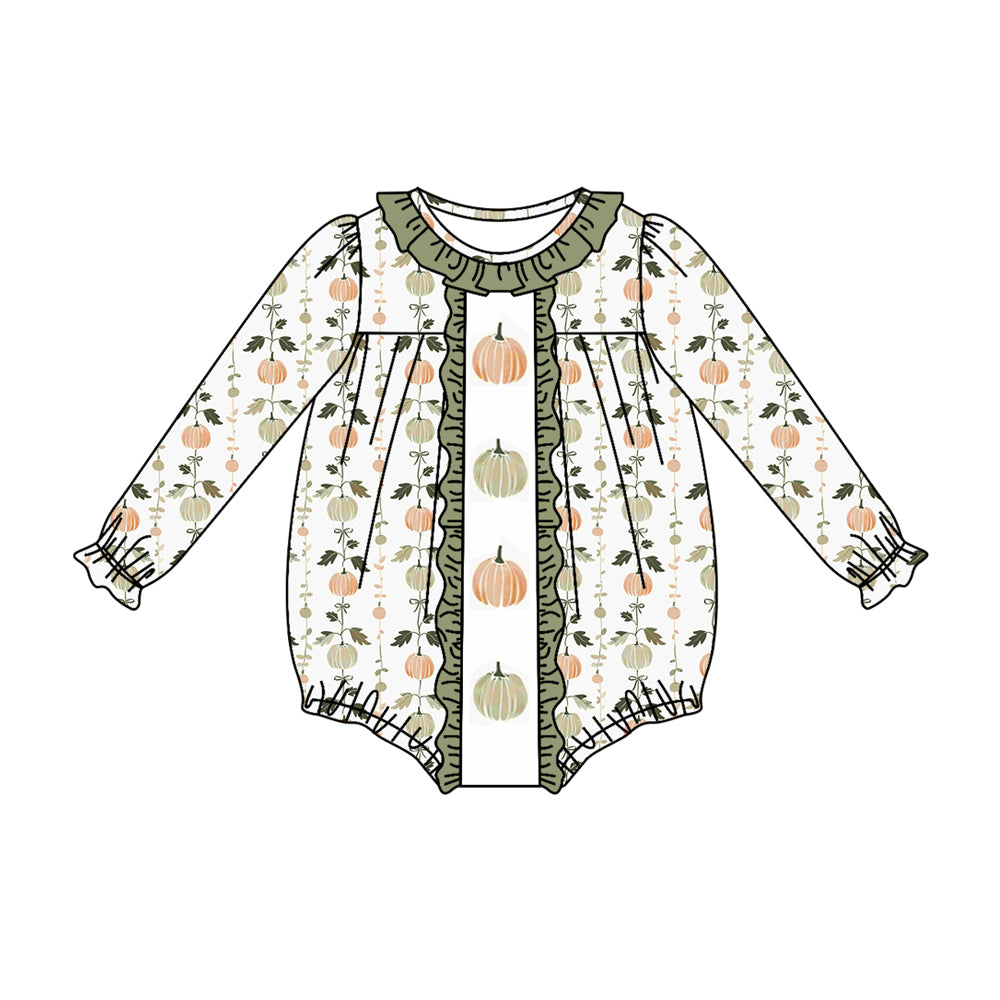 presale LR1354 Pumpkin Leaf Lace White and Green Long Sleeve Bodysuit