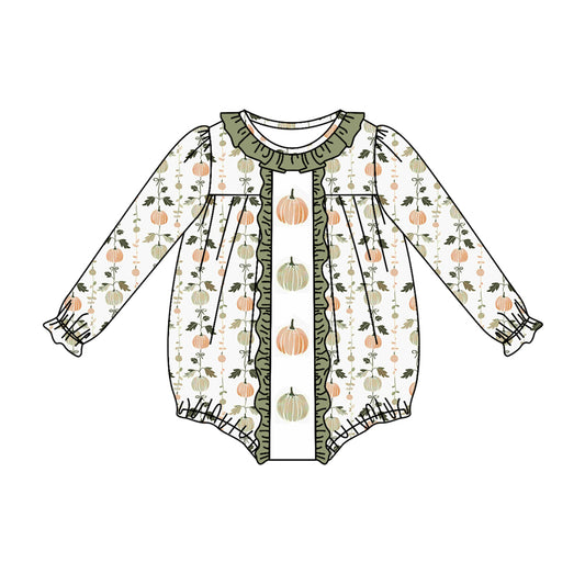 presale LR1354 Pumpkin Leaf Lace White and Green Long Sleeve Bodysuit