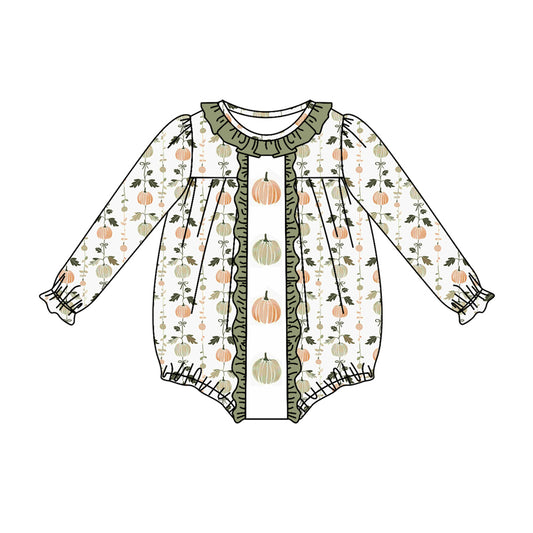 presale LR1354 Pumpkin Leaf Lace White and Green Long Sleeve Bodysuit