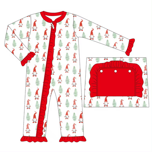 presale LR1364 Christmas Tree Elf Red Lace White Zipper Long Sleeve Bodysuit