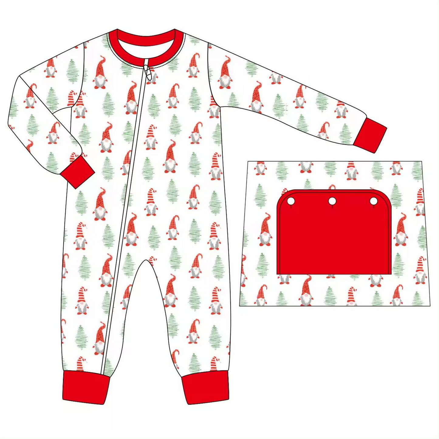 presale LR1365 Christmas Tree Elf Red and White Zipper Long Sleeve Bodysuit