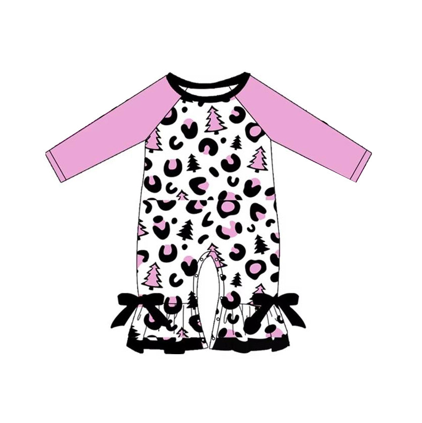 presale LR1370 Christmas Tree Leopard Print Purple and White Long Sleeve Bodysuit