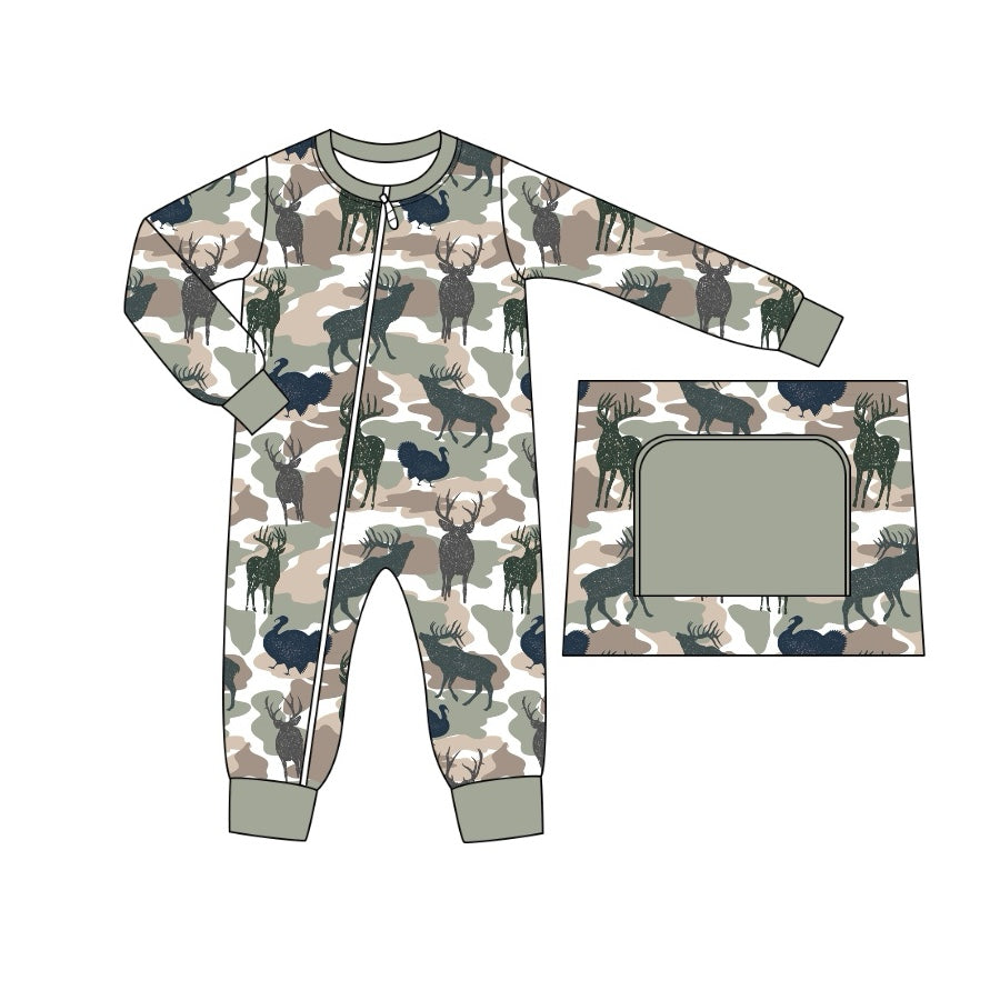 presale LR1382 Turkey Elk Camouflage Zip-Up Long Sleeve Bodysuit