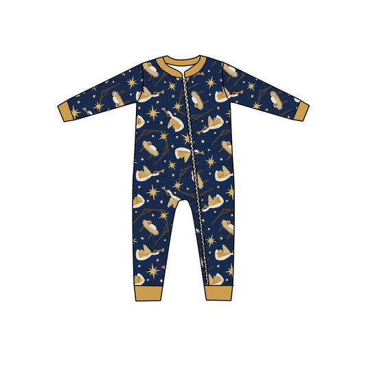 presale LR1391 Christmas Jesus Navy Blue Zipper Long Sleeve Bodysuit