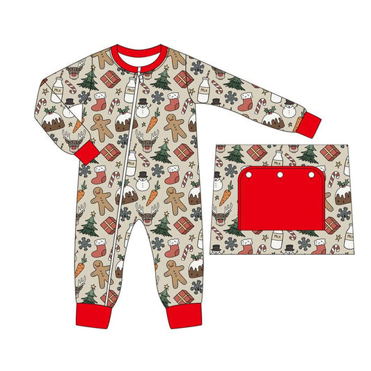 presale LR1395 Milk Gingerbread Man Socks Christmas Tree Zipper Long Sleeve Bodysuit