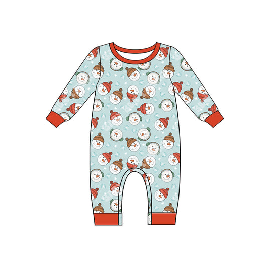 presale LR1397 Snowman Red Trim Blue Long Sleeve Bodysuit