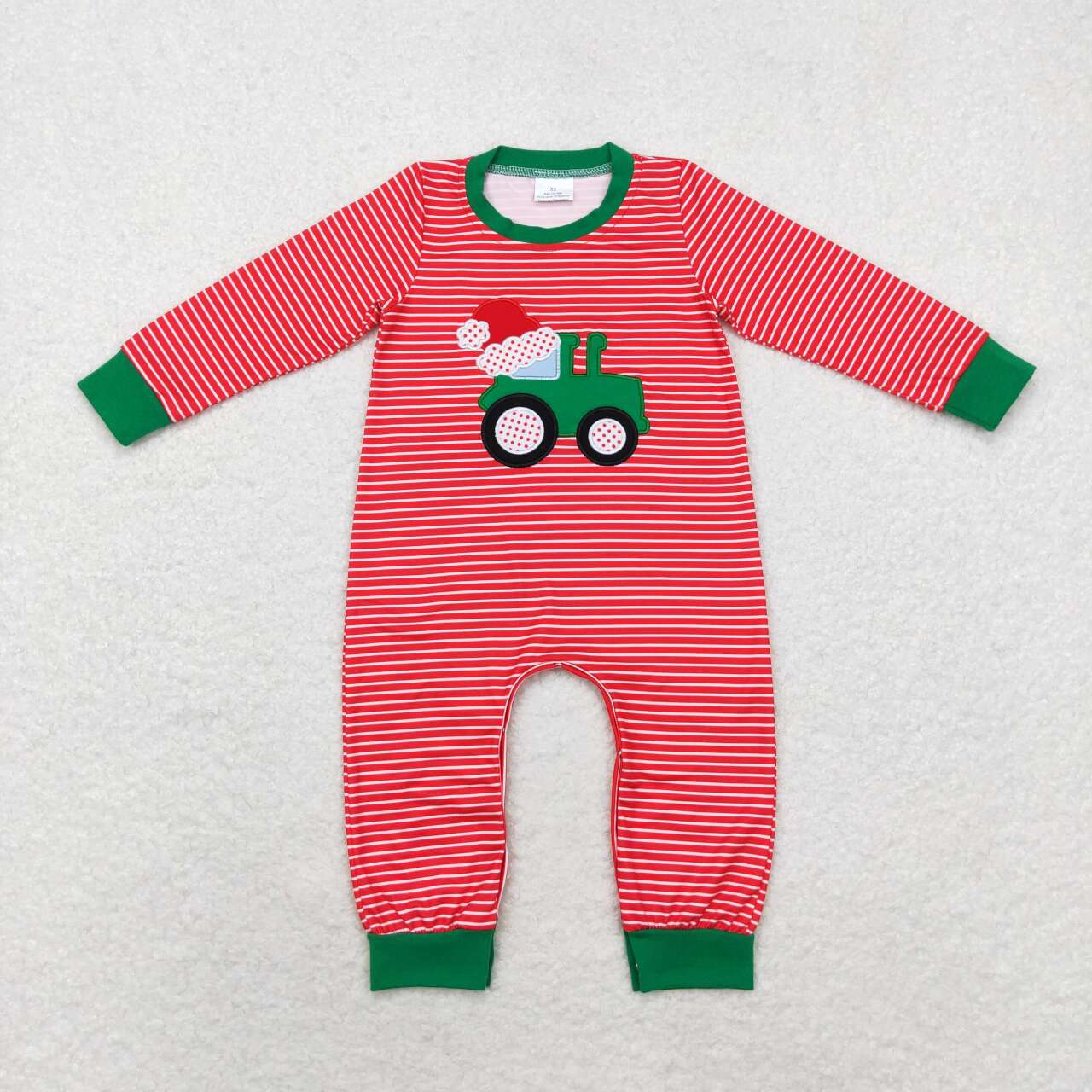 LR1401 Santa hat tractor stripe red long sleeve onesie