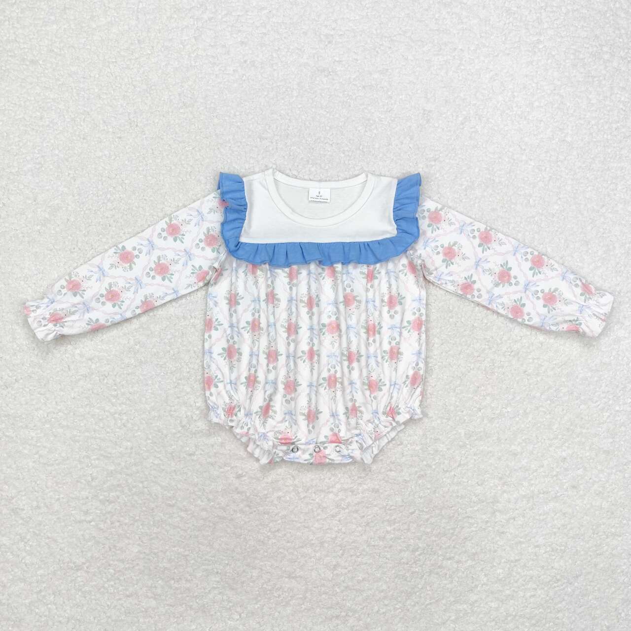 LR1412 Pink long-sleeved bodysuit with ghost pumpkin bow pattern and purple lace