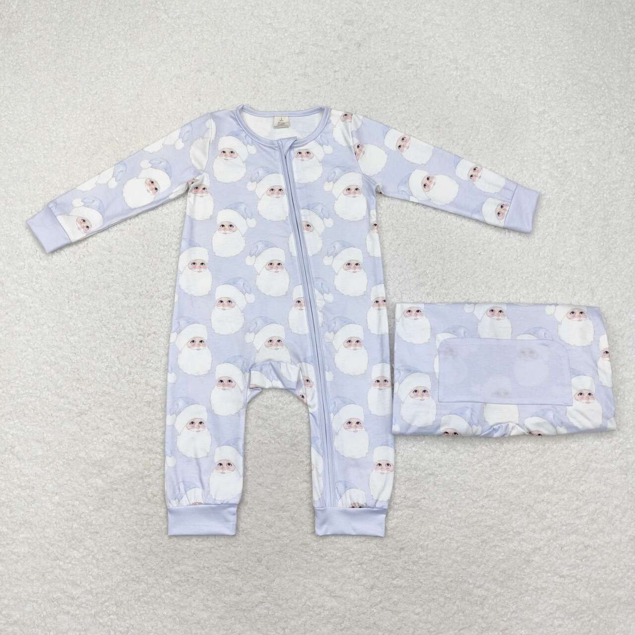 LR1415 Bamboo Santa Claus Light Blue Zipper Long Sleeve Bodysuit
