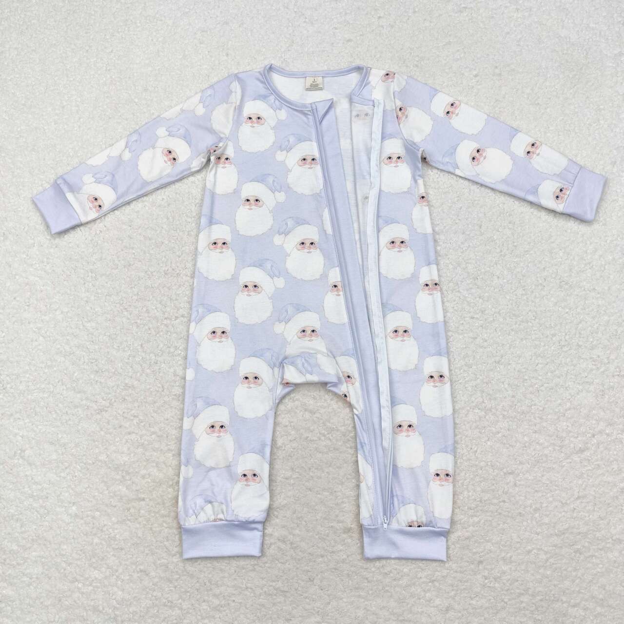 LR1415 Bamboo Santa Claus Light Blue Zipper Long Sleeve Bodysuit