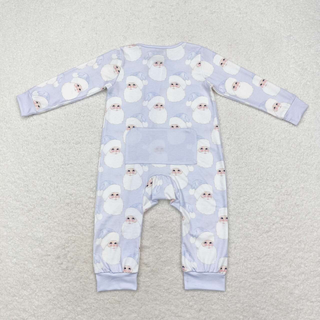 LR1415 Bamboo Santa Claus Light Blue Zipper Long Sleeve Bodysuit