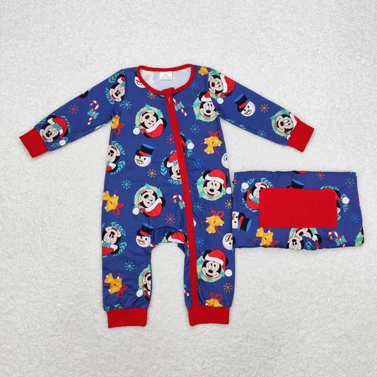 LR1417 Christmas Navy Blue Zipper Long Sleeve Bodysuit