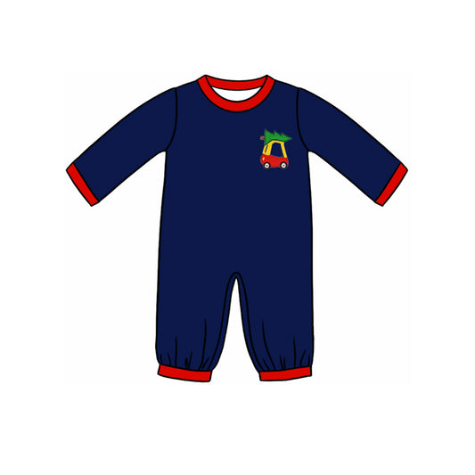 presale LR1422 Christmas Tree Car Navy Blue Long Sleeve Bodysuit