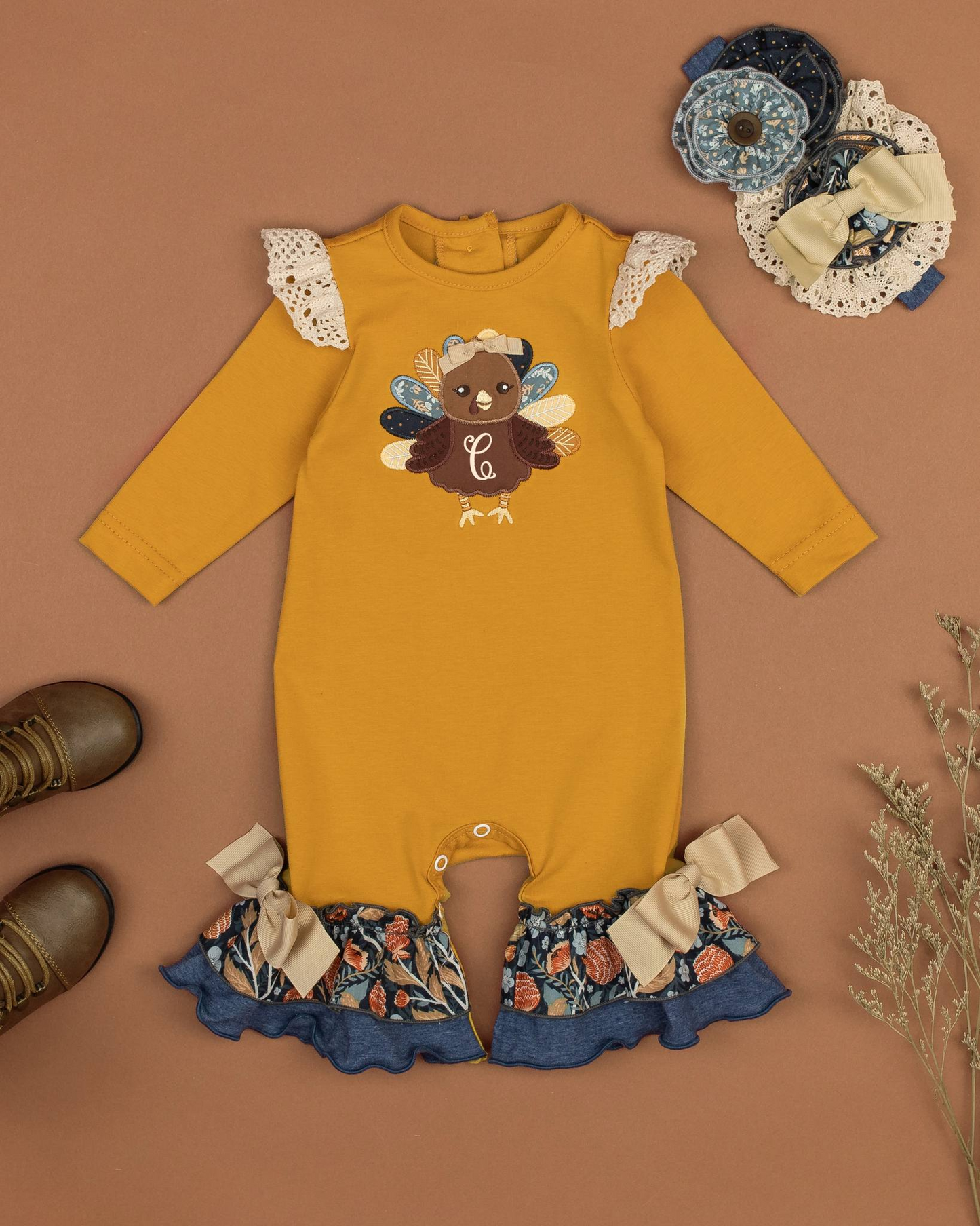 presale LR1423 Yellow Turkey Lace Long Sleeve Bodysuit