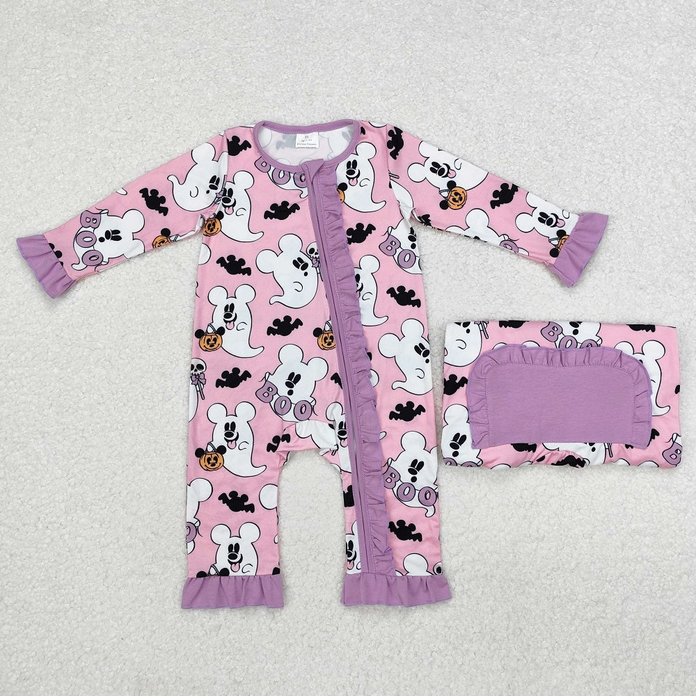 LR1424 Ghost Pink Zipper Long Sleeve Bodysuit