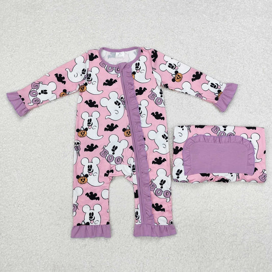 LR1424 Ghost Pink Zipper Long Sleeve Bodysuit