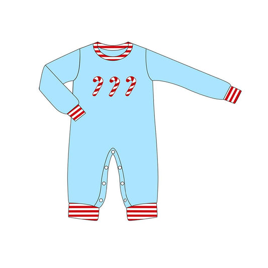 presale LR1440 Christmas Cane Red Stripe Blue Long Sleeve Bodysuit 2024 7.13