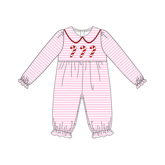 presale  LR1441 Christmas Cane Doll Collar Pink Striped Long Sleeve Bodysuit  2024  7.13