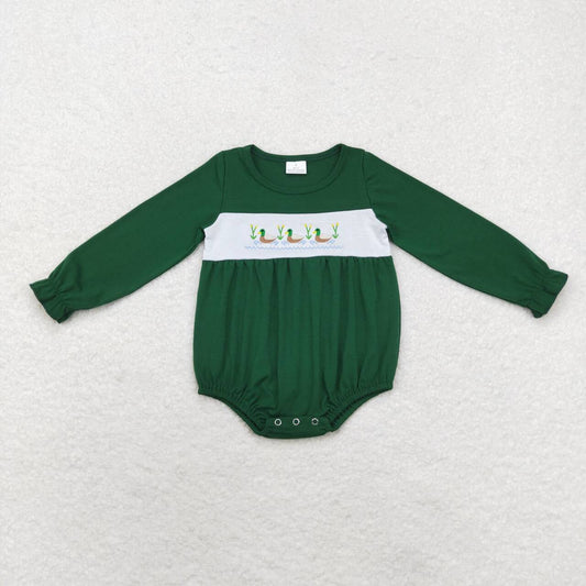 LR1466 Embroidered Girls Duck Green Long Sleeve Bodysuit