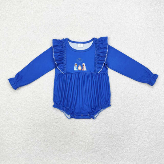 LR1473 Blue Lace Long Sleeve Bodysuit