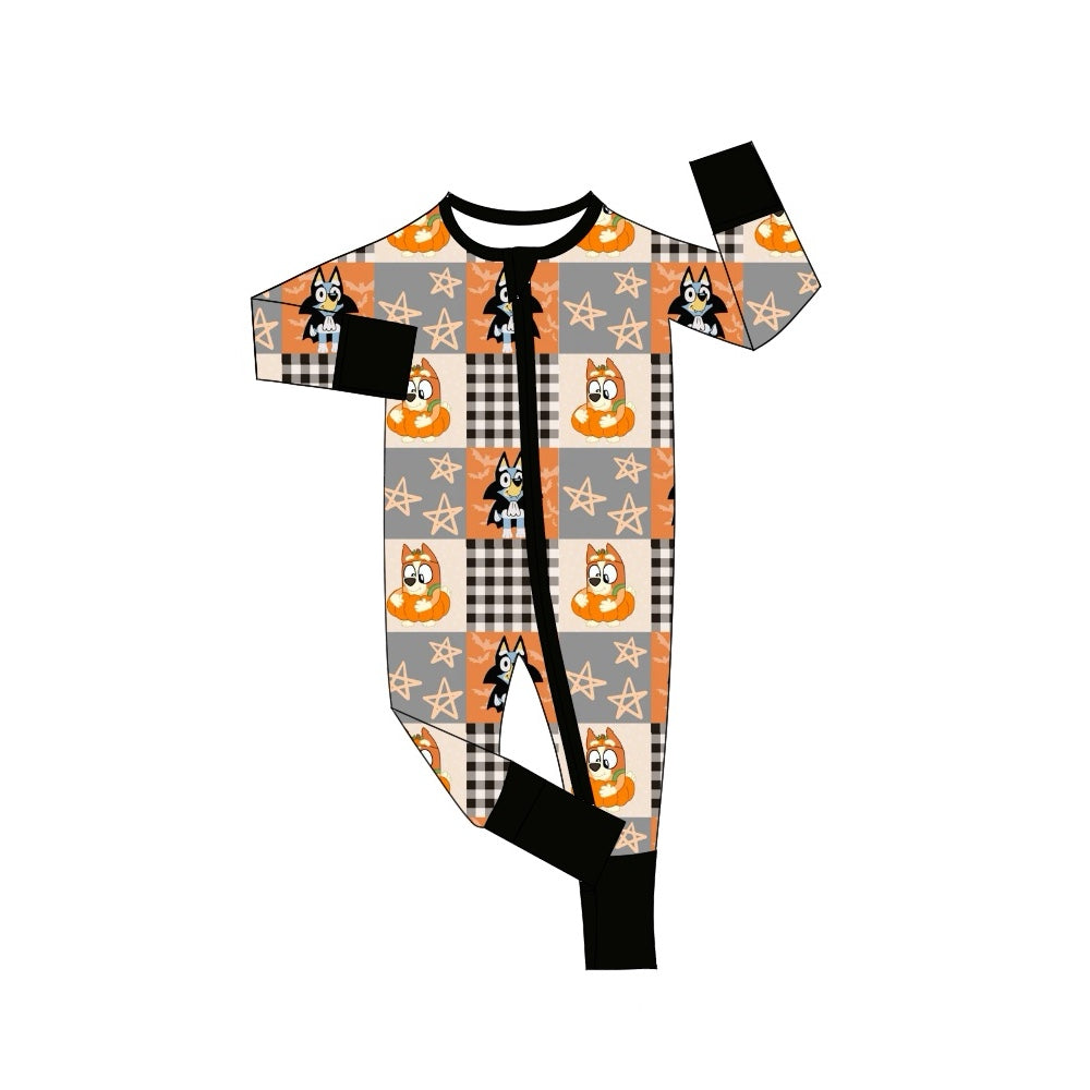 LR1484 Plaid Halloween Zip-Up Long Sleeve Bodysuit