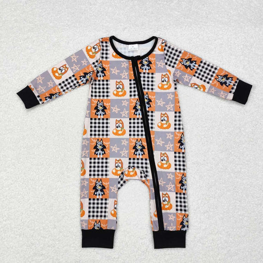 LR1484 Plaid Halloween Zip-Up Long Sleeve Bodysuit