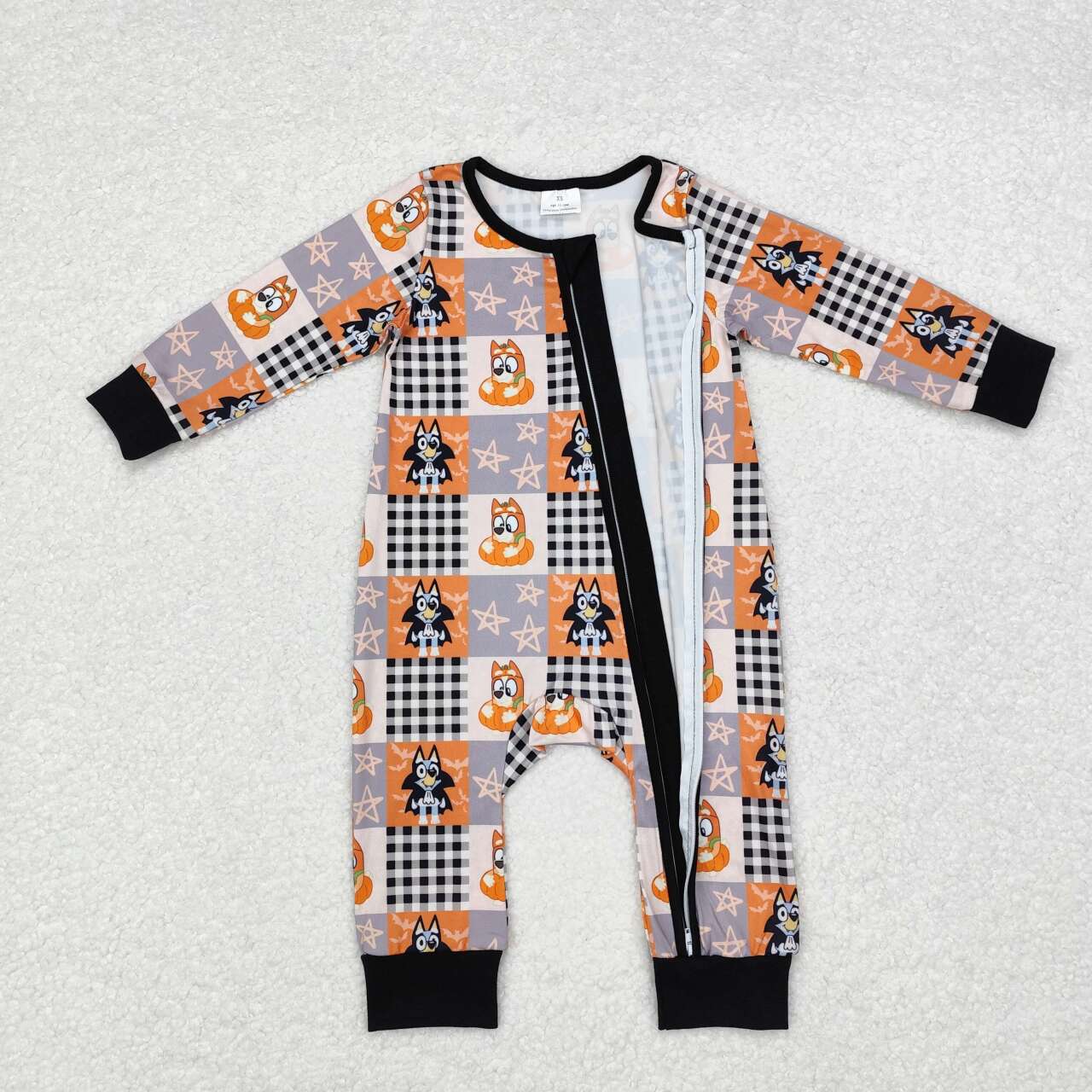 LR1484 Plaid Halloween Zip-Up Long Sleeve Bodysuit