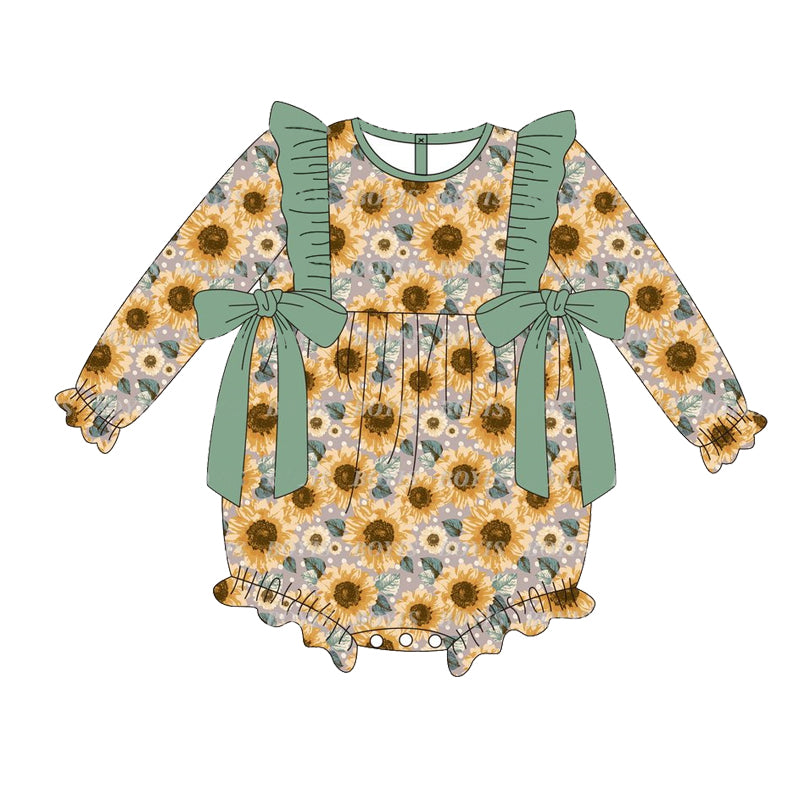 presale LR1492 Sunflower Green Lace Bow Long Sleeve Bodysuit