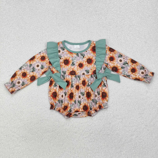 LR1492 Sunflower Green Lace Bow Long Sleeve Bodysuit