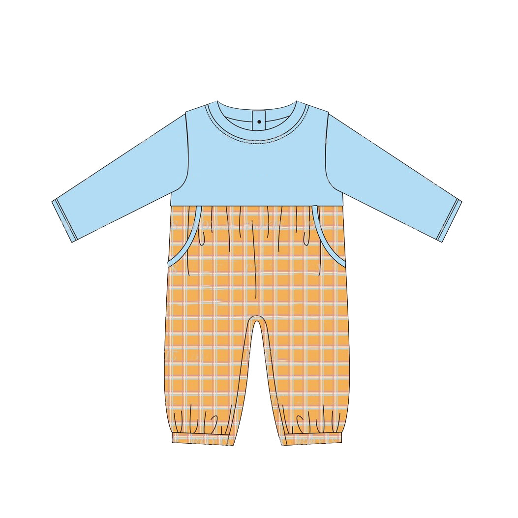 presale LR1495 Orange Plaid Blue Long Sleeve Bodysuit 2024 7.19