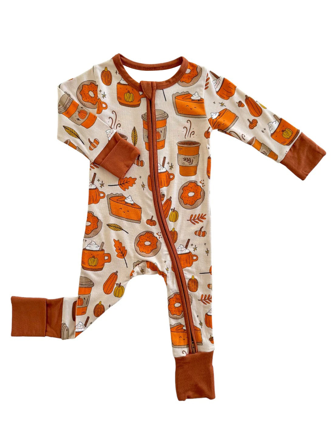 presale LR1500 Pumpkin Leaf Cup Beige Zipper Long Sleeve Bodysuit