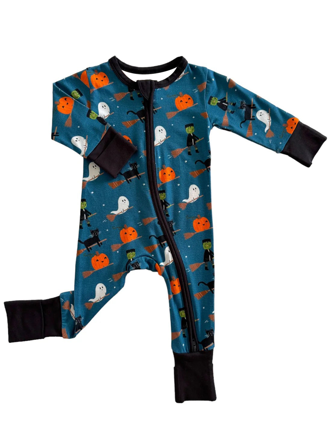 presale LR1503  Halloween Pumpkin Kitten Blue and Black Zipper Long Sleeve Bodysuit  2014 7.19