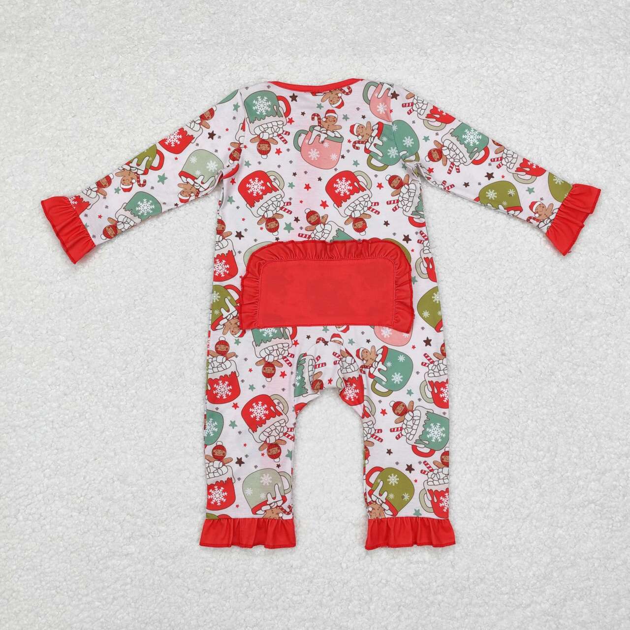 LR1509 Christmas Gingerbread Man Mug Red Lace Zipper Long Sleeve Bodysuit